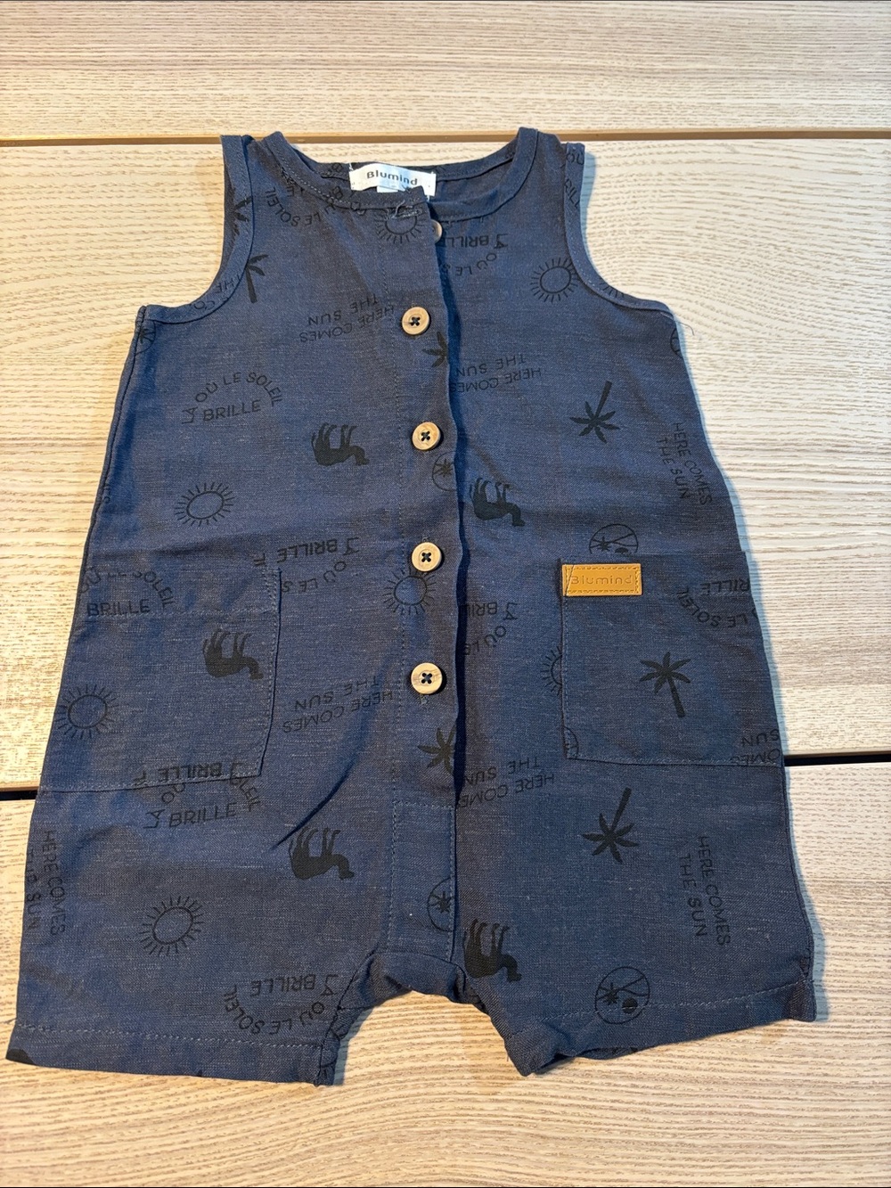 Navy Sleeveless Kids Romper with Pocket Details